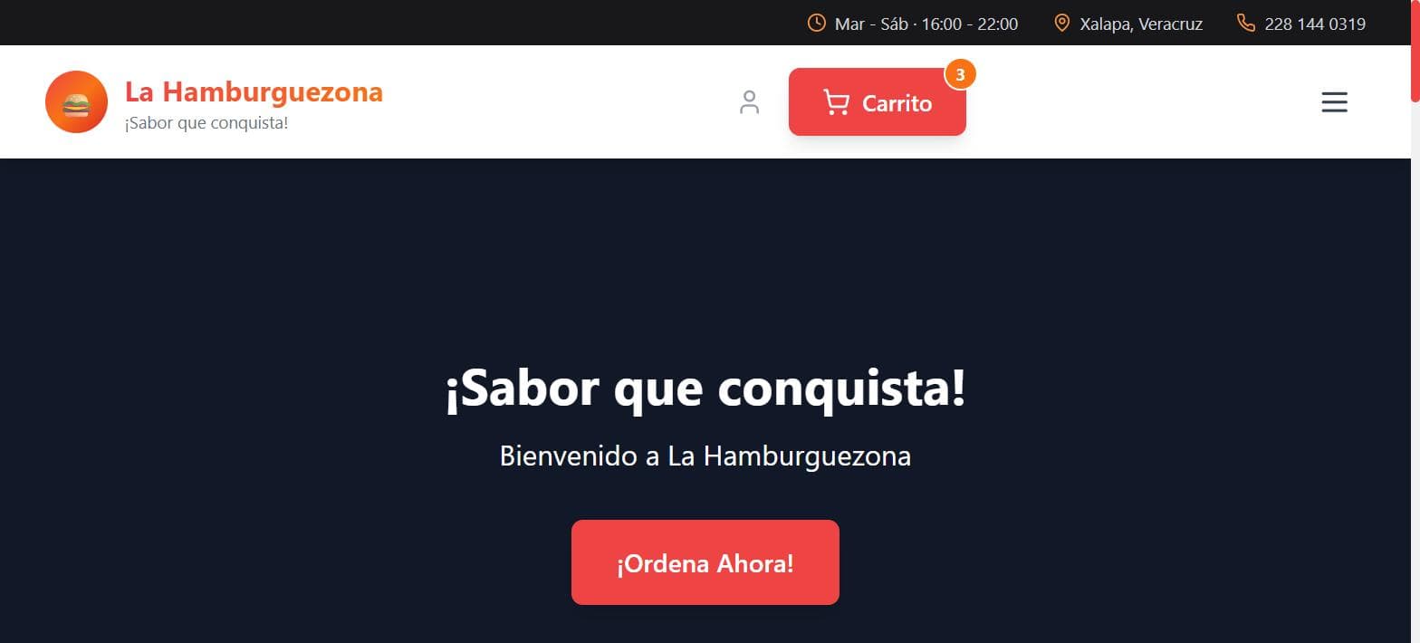 Captura del sitio en producción de Hamburguezona