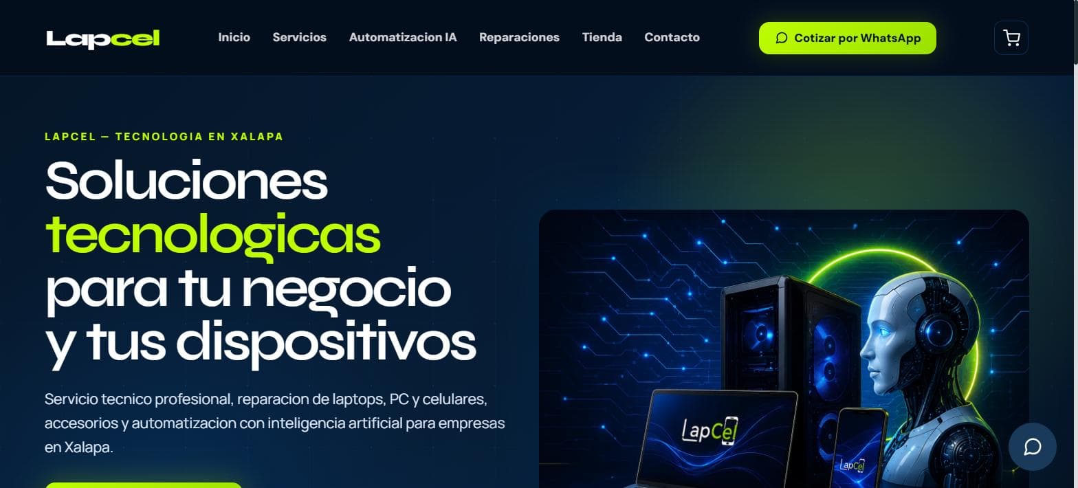 Captura del sitio en producción de LapCel Remote