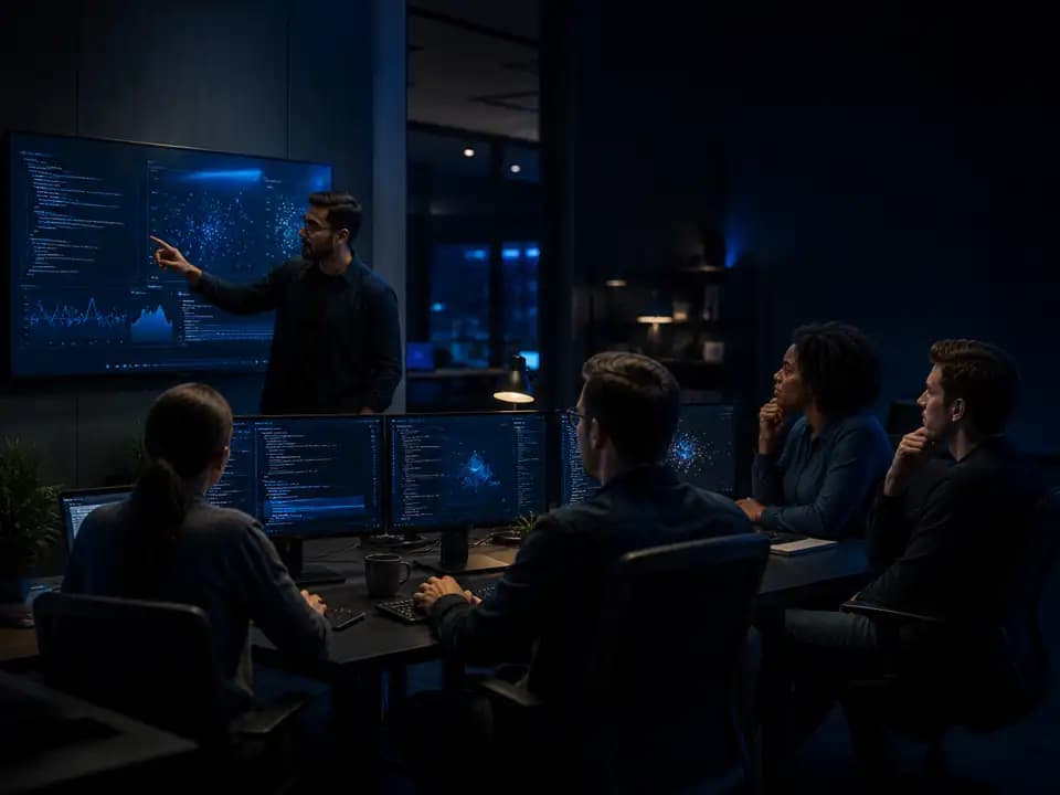 Equipo de desarrollo trabajando en una oficina
